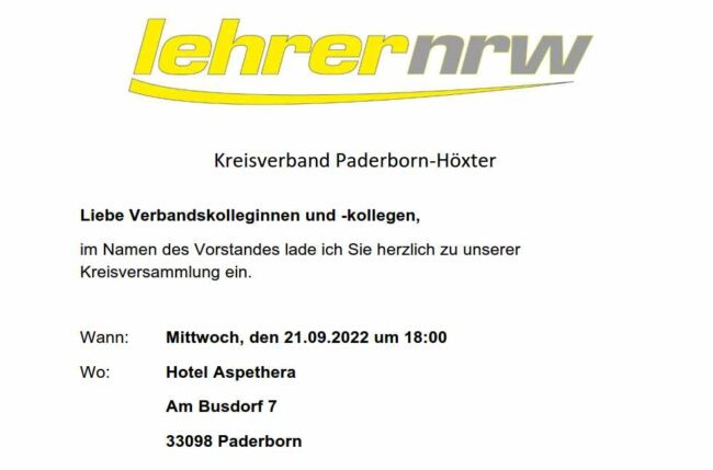 Auszug aus der Einladung zur Kreisversammlung am 21.09.22